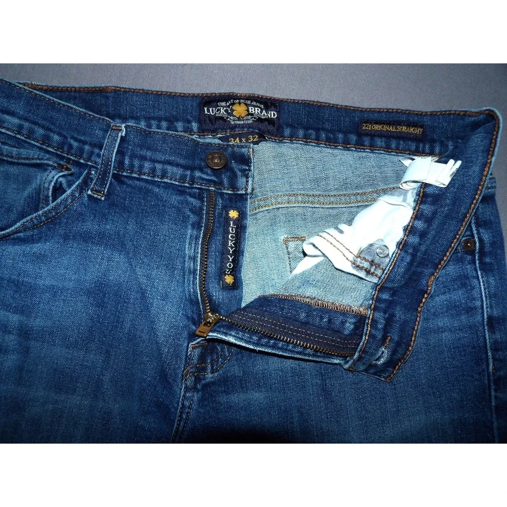 Lucky Brand Medium Wash Stretch 221 Original Straight Denim Jeans Men's 34 X 32